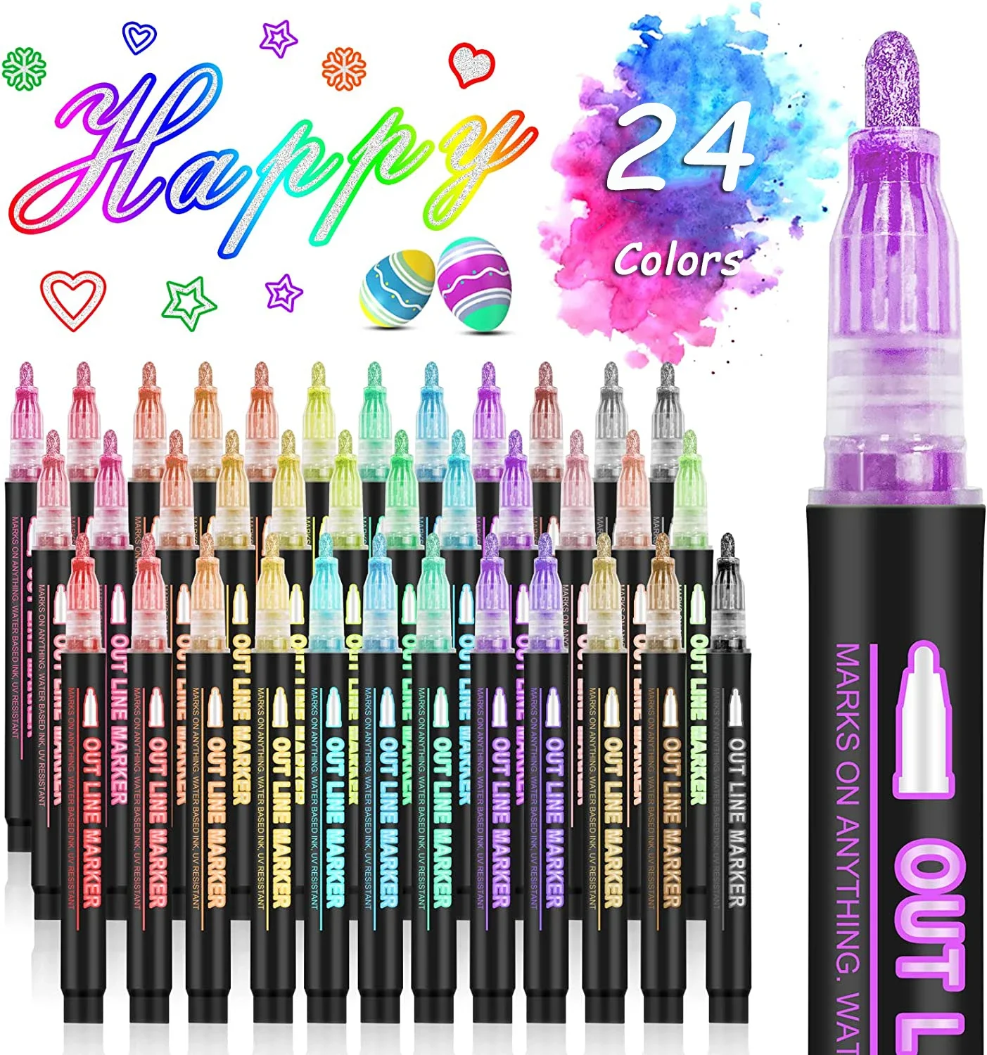 Highlighter Set Pastel - 36 цветов, двойная линия, контур, художественная