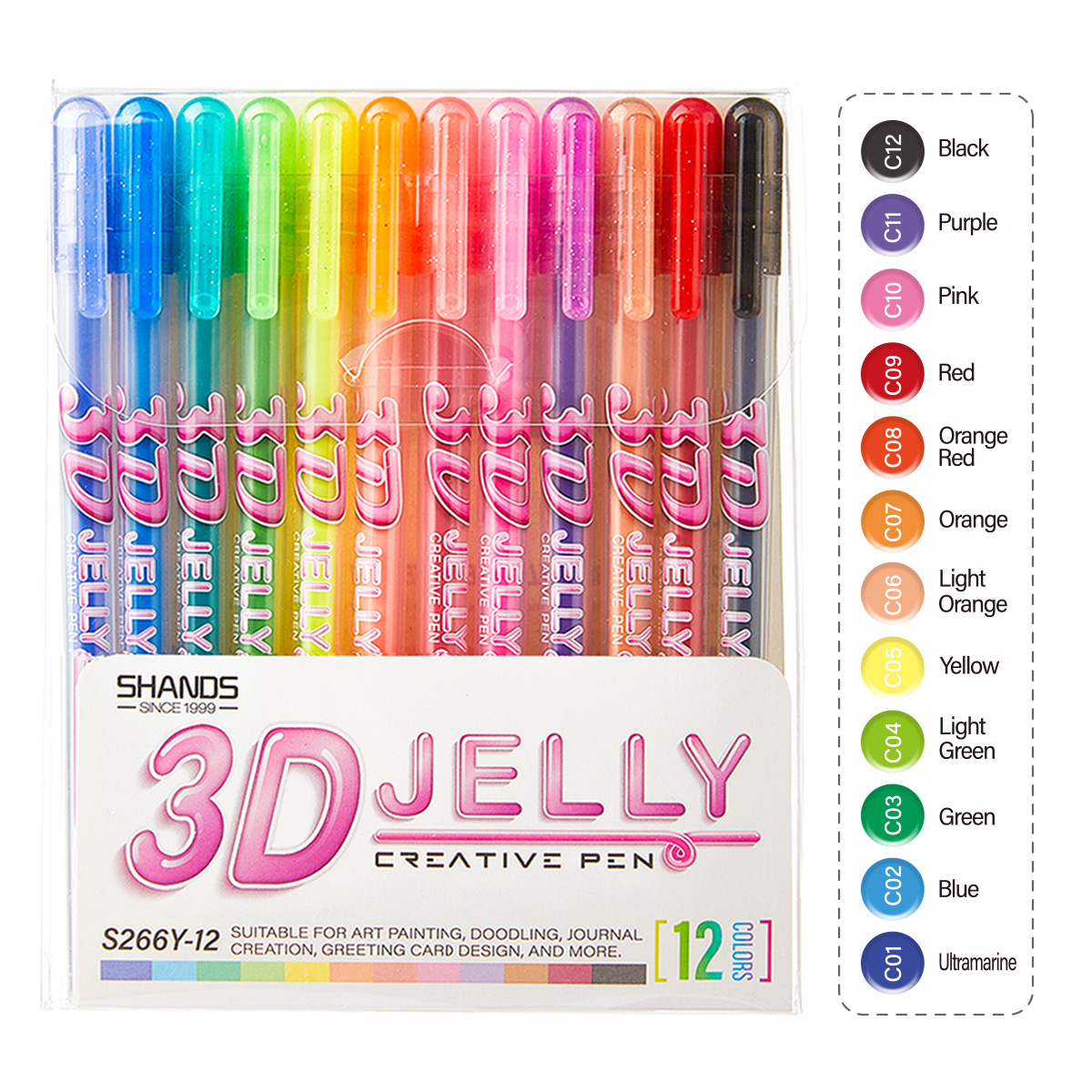Gel Ink Pen Set - Набор 3D-желейных гелевых ручек SHANDS, 12